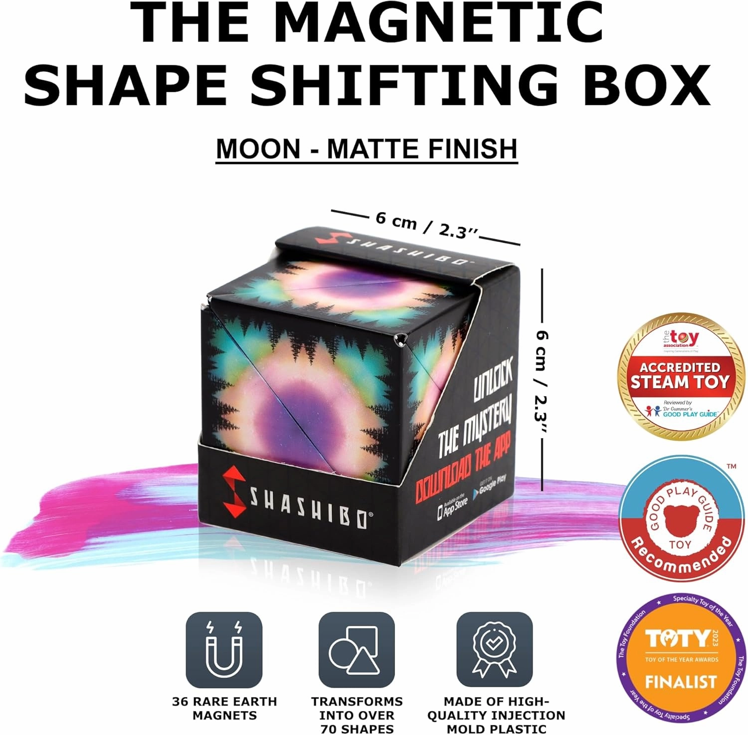 SHASHIBO Shape Shifting Box - STEM Magnetic Fidget Cube That Transforms Into Over 70 Shapes, Download Fun in Motion Toys Mobile App (Moon)