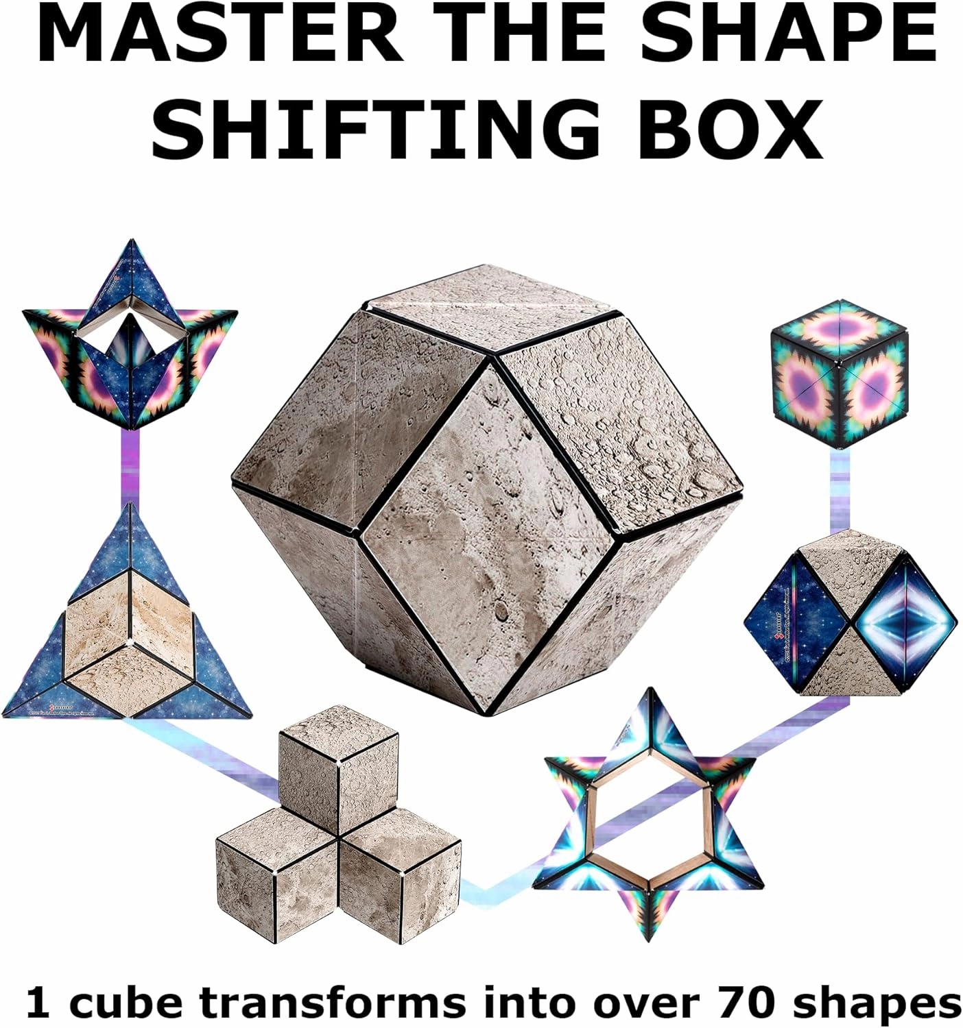 SHASHIBO Shape Shifting Box - STEM Magnetic Fidget Cube That Transforms Into Over 70 Shapes, Download Fun in Motion Toys Mobile App (Moon)
