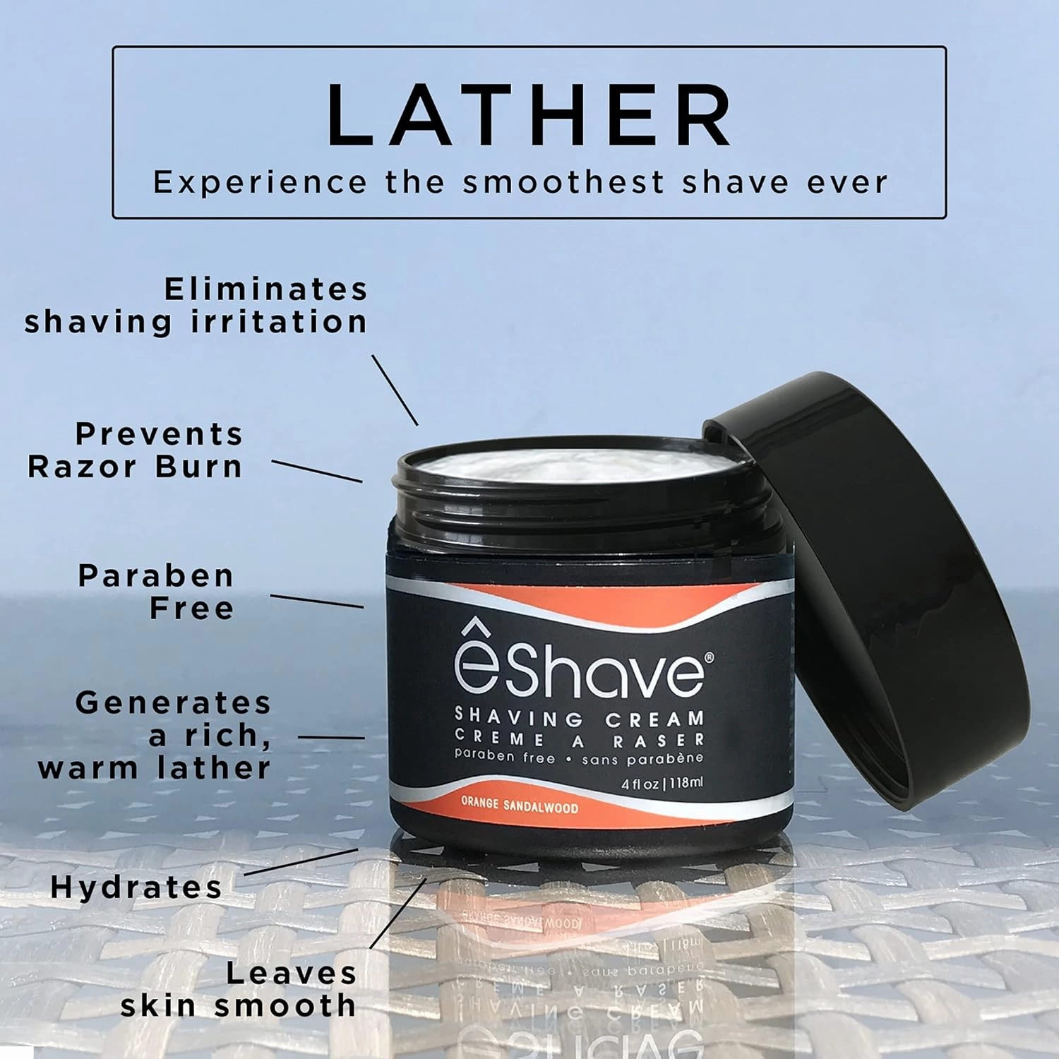 Shaving Cream for Men, Orange Sandalwood, prevents shaving irritation and razor burn, generates a rich lather for a soft, silky, Smoothest shave