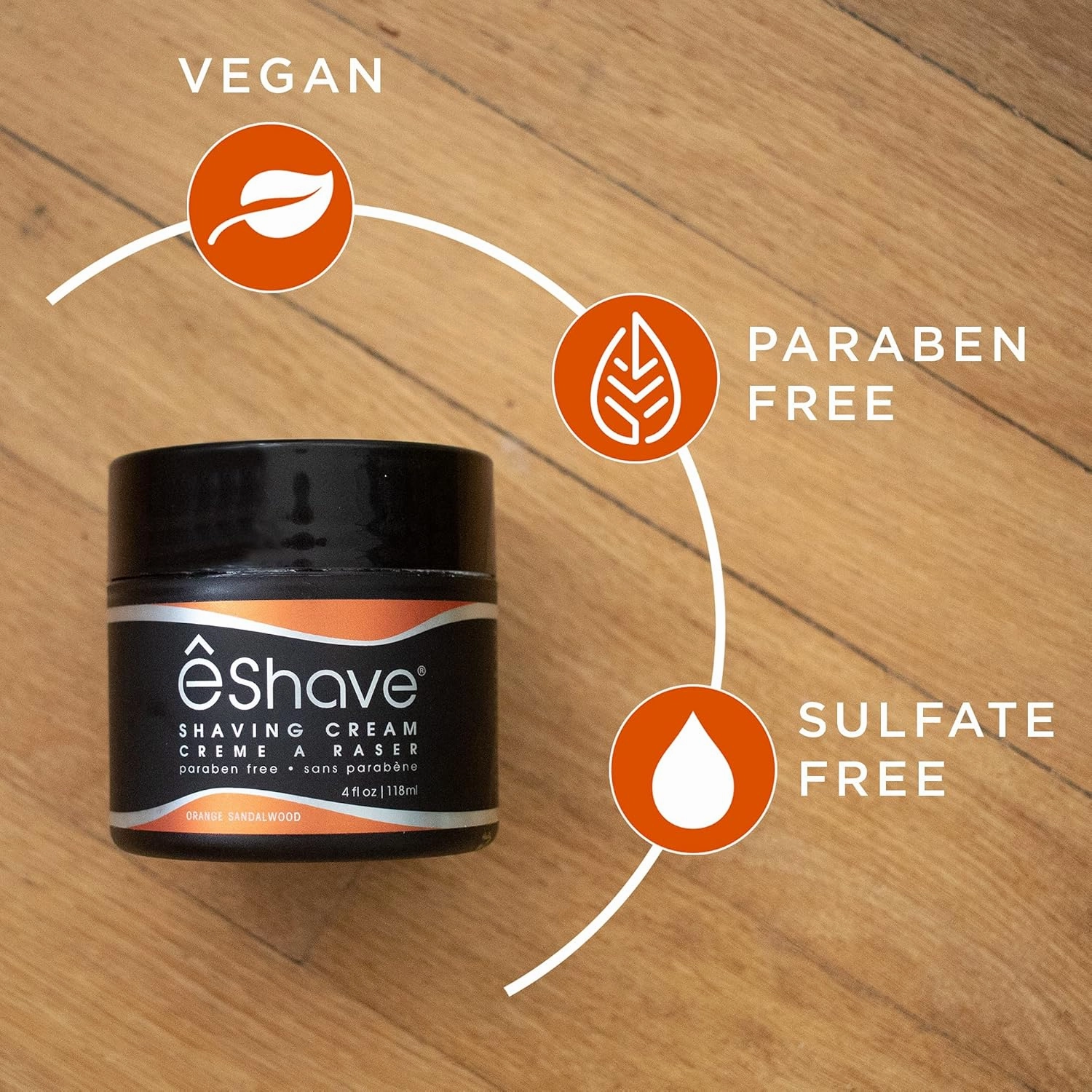 Shaving Cream for Men, Orange Sandalwood, prevents shaving irritation and razor burn, generates a rich lather for a soft, silky, Smoothest shave