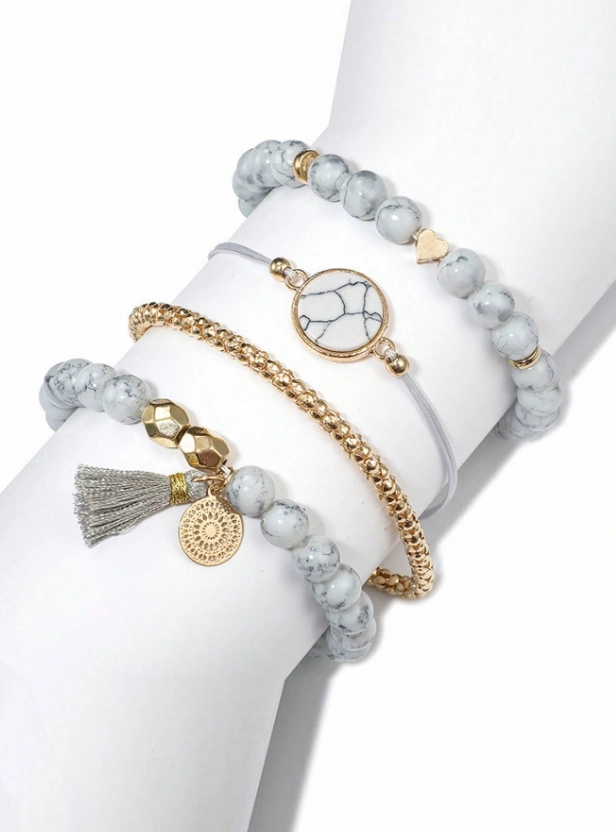 Shein - 1 Set Women 3-Eye Roman Scale Dial Quartz Watch And 4pcs Bracelet Set,