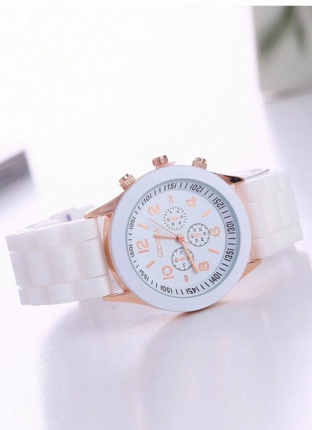 Shein - 1 Set Women 3-Eye Roman Scale Dial Quartz Watch And 4pcs Bracelet Set,