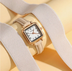 Shein -  1pc Women's Elegant Fashion Striped Scale Dial Leather Strap Quartz Wristwatch