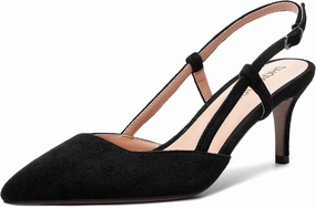 SHOWFOREST Womens Dress Solid Buckle Dating Pointed Toe Slim Suede Adjustable Strap Stiletto Mid Heel Pumps Shoes 2.5 Inch