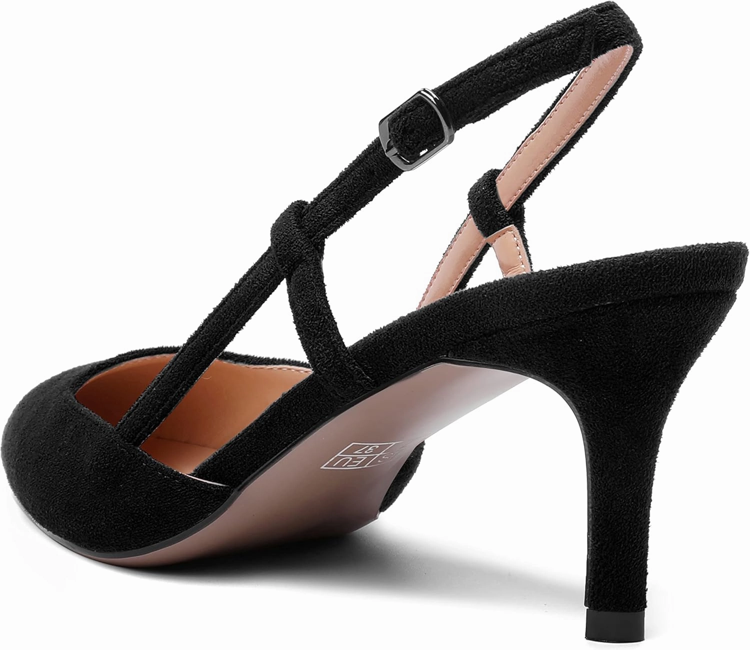 SHOWFOREST Womens Dress Solid Buckle Dating Pointed Toe Slim Suede Adjustable Strap Stiletto Mid Heel Pumps Shoes 2.5 Inch