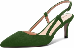 SHOWFOREST Womens Dress Solid Buckle Dating Pointed Toe Slim Suede Adjustable Strap Stiletto Mid Heel Pumps Shoes 2.5 Inch