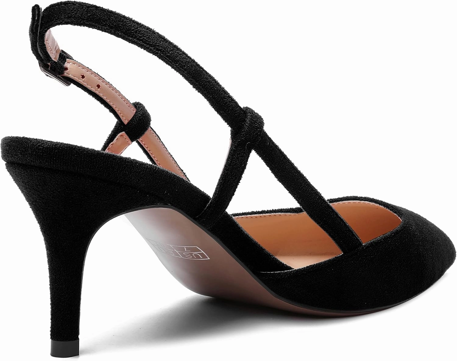 SHOWFOREST Womens Dress Solid Buckle Dating Pointed Toe Slim Suede Adjustable Strap Stiletto Mid Heel Pumps Shoes 2.5 Inch