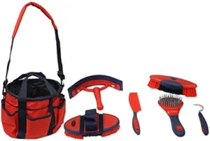 Showman 6 Piece Soft Grip Grooming Kit with Strapped Bag and Pockets on Outside