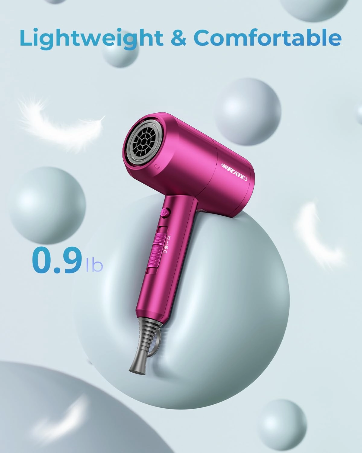 SHRATE Lightweight Ionic Hair Dryer with Diffuser - Powerful 1800W Blow Dryer for Fast Drying - Professional Low Noise Mini Hair Dryer for Travel, Gifts, Hair Styling