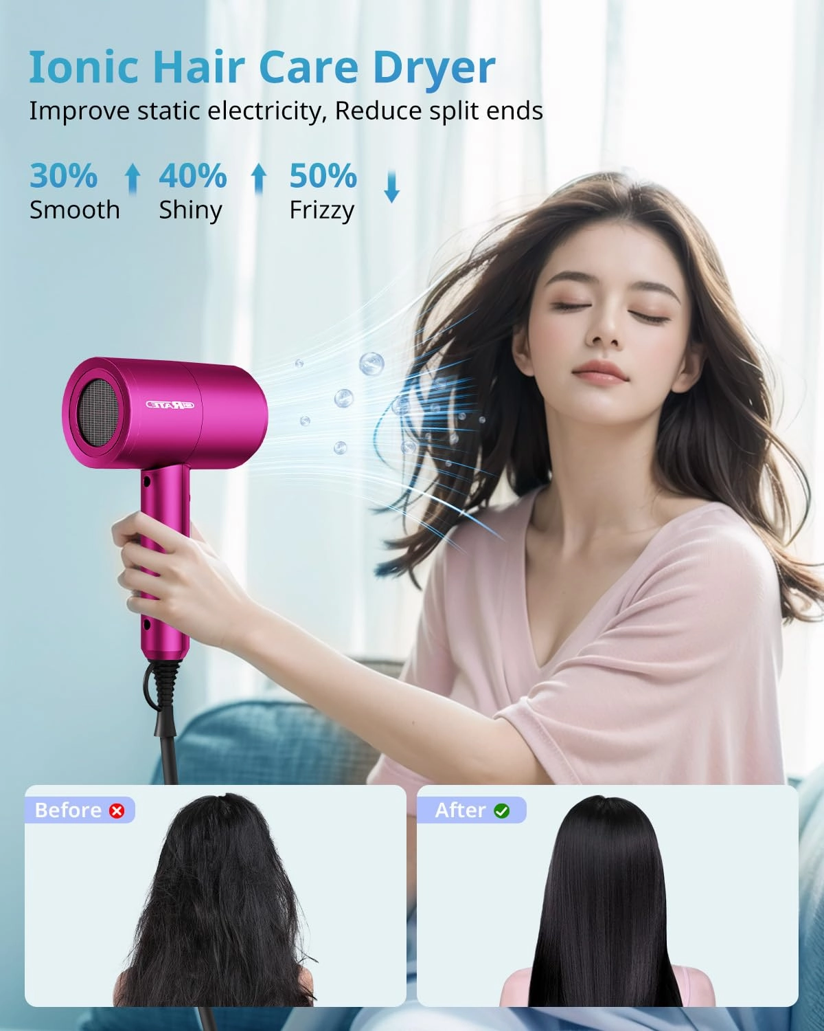SHRATE Lightweight Ionic Hair Dryer with Diffuser - Powerful 1800W Blow Dryer for Fast Drying - Professional Low Noise Mini Hair Dryer for Travel, Gifts, Hair Styling