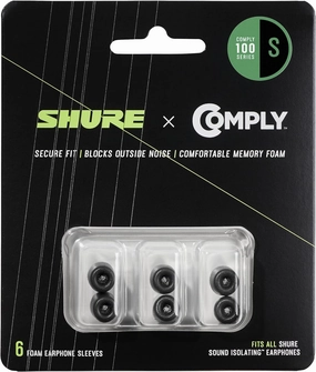 Shure Comply Foam Sleeves 100 Series - Replacement Memory Foam Tips for Shure Sound Isolating Earphones - 6 Pack (3 Pairs), Small (EACYF1-6S)
