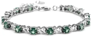 Silvershake 5MM Round Shape Gemstone White Gold Plated or Yellow Gold Plated 925 Sterling Silver Heart Victorian Style 7 to 8.5 Inch Adjustable Bracelet Jewelry for Women