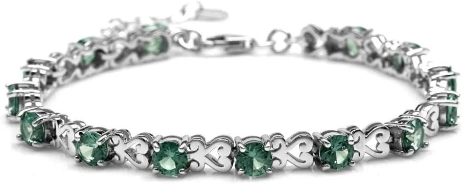 Silvershake 5MM Round Shape Gemstone White Gold Plated or Yellow Gold Plated 925 Sterling Silver Heart Victorian Style 7 to 8.5 Inch Adjustable Bracelet Jewelry for Women
