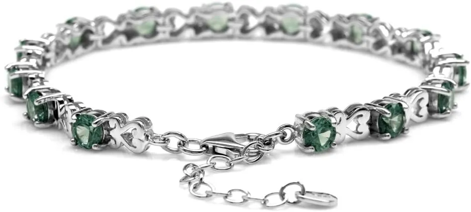 Silvershake 5MM Round Shape Gemstone White Gold Plated or Yellow Gold Plated 925 Sterling Silver Heart Victorian Style 7 to 8.5 Inch Adjustable Bracelet Jewelry for Women