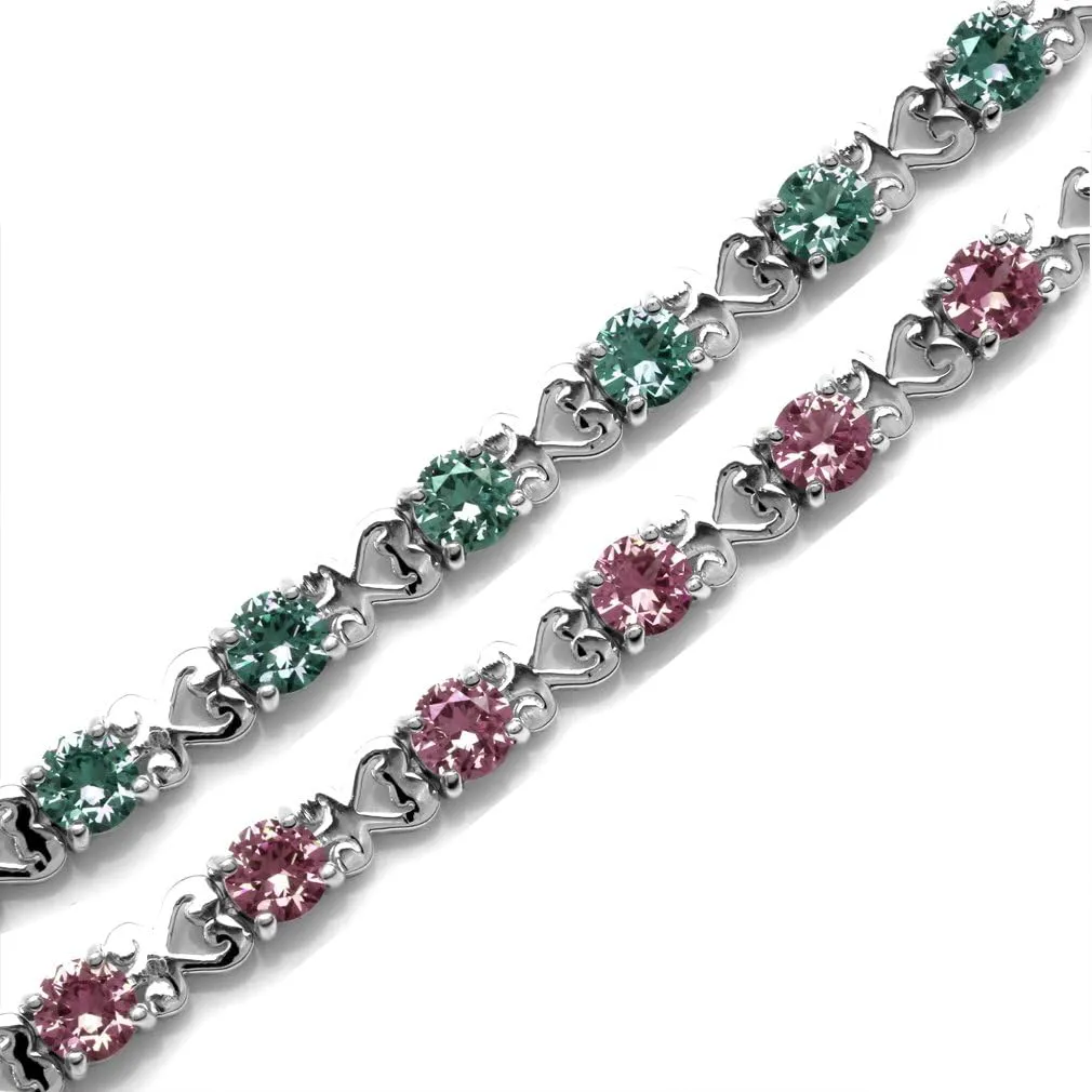 Silvershake 5MM Round Shape Gemstone White Gold Plated or Yellow Gold Plated 925 Sterling Silver Heart Victorian Style 7 to 8.5 Inch Adjustable Bracelet Jewelry for Women