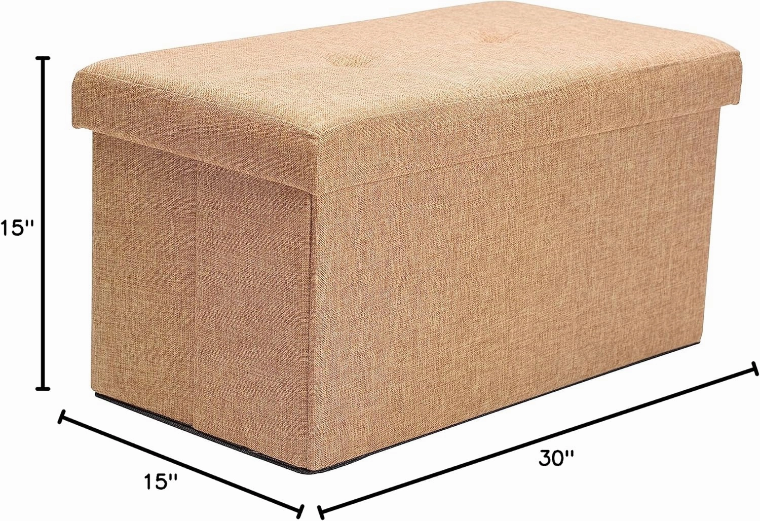 Simplify Faux Linen Folding Storage Ottoman | Double | Collapsible | Tufted Padded Seating | Foot Rest | Toy Box | Bench | Camel