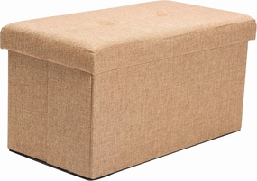 Simplify Faux Linen Folding Storage Ottoman | Double | Collapsible | Tufted Padded Seating | Foot Rest | Toy Box | Bench | Camel