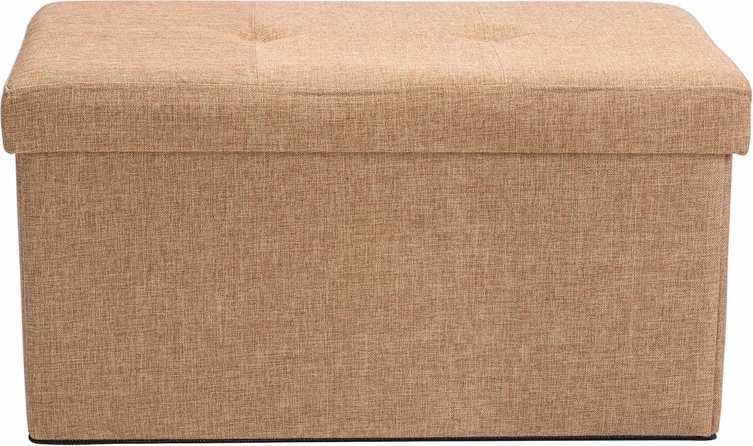 Simplify Faux Linen Folding Storage Ottoman | Double | Collapsible | Tufted Padded Seating | Foot Rest | Toy Box | Bench | Camel