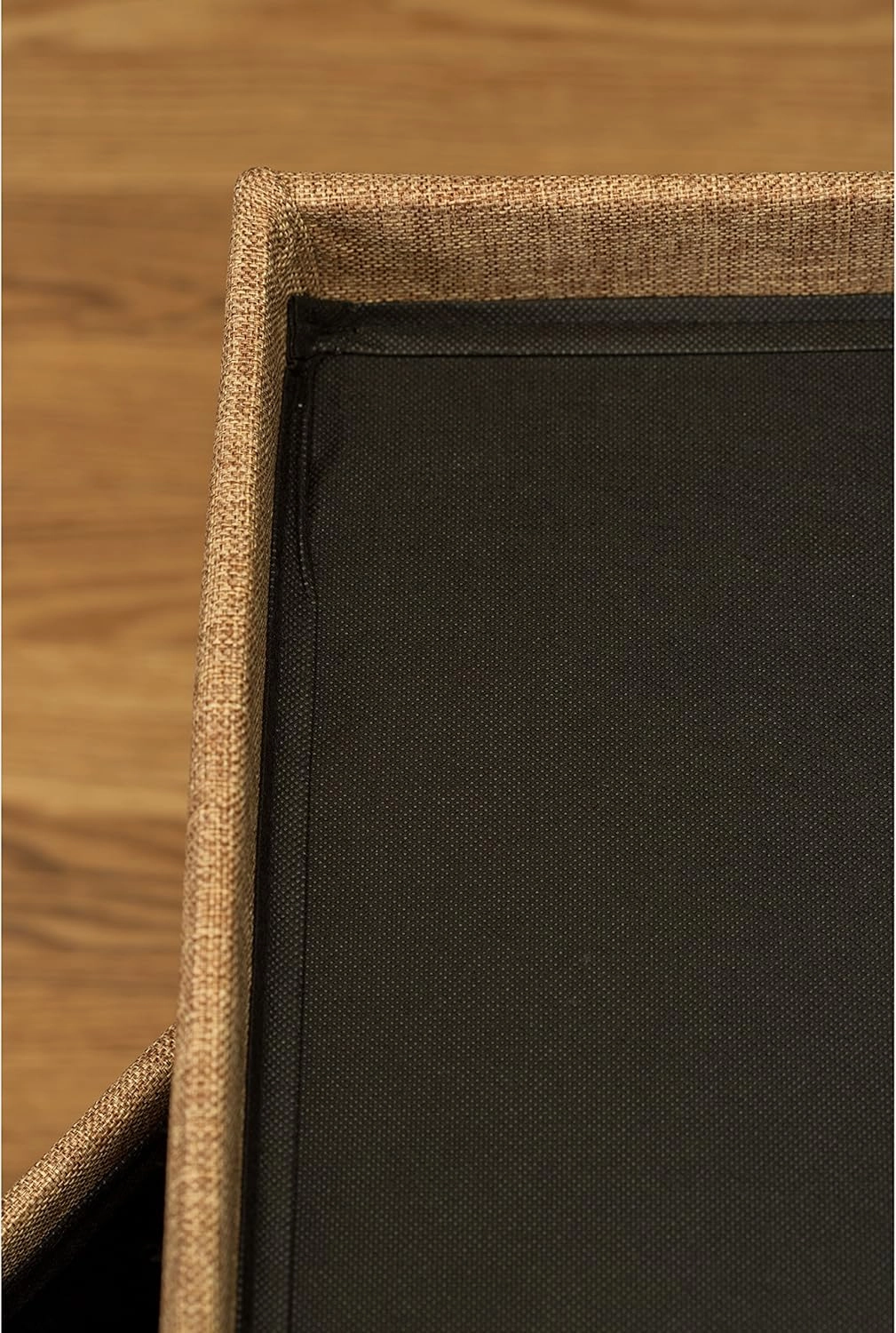 Simplify Faux Linen Folding Storage Ottoman | Double | Collapsible | Tufted Padded Seating | Foot Rest | Toy Box | Bench | Camel