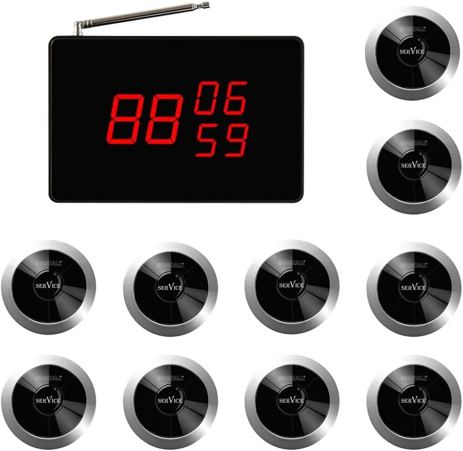 SINGCALL Wireless Restaurant Waiter Calling System, Call Kitchen Call Doctor Call Nurse Call Help, Pack of 10 Pagers and 1 Receiver