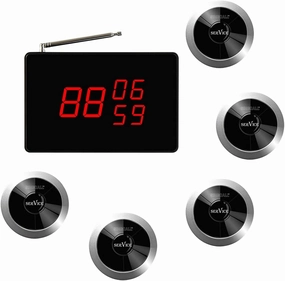 SINGCALL Wireless Restaurant Calling System Waiter Call Button Bell Alert Notifier Beeper, Small Receiver Big Screen, Pack of 5 Pagers and 1 Receiver