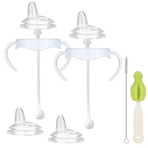 Sippy Cup Conversion Kit Compatible with Philips Avent Natural Baby Bottle, Transition Kit from Bottles, 4 Soft Sippy Nipples, 2 Weighted Straw Attachments, 2 Bottle Handles and 2 Cleaning Brushes