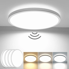 slochi 4 Pack Motion Sensor Light Indoor Wired, 3000K/4000K/6500K Closet Lights Motion Sensored, 15W 1500LM 7 Inch Flush Mount Ceiling Light Fixture for Pantry Hallway Stairwell Porch, White