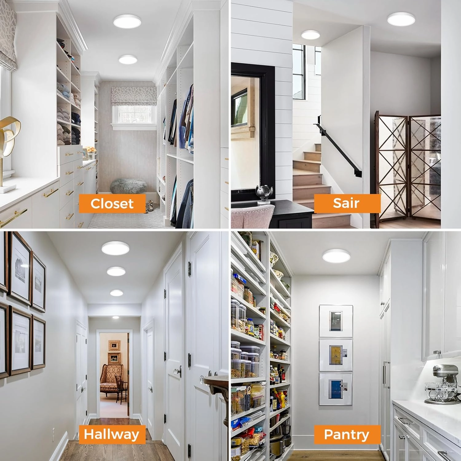 slochi 4 Pack Motion Sensor Light Indoor Wired, 5000K Closet Lights Motion Sensored, 15W 1500LM 7 Inch LED Ceiling Light Fixture for Pantry Hallway Stairwell Porch, White