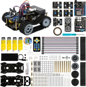 Smart Robot Tank Car Kit, 4WD Remote Control Car Compatible with Arduino IDE, Electronic Programming Project/STEM Education/Science Coding Kit for 12  Teens Adults Unique Gifts