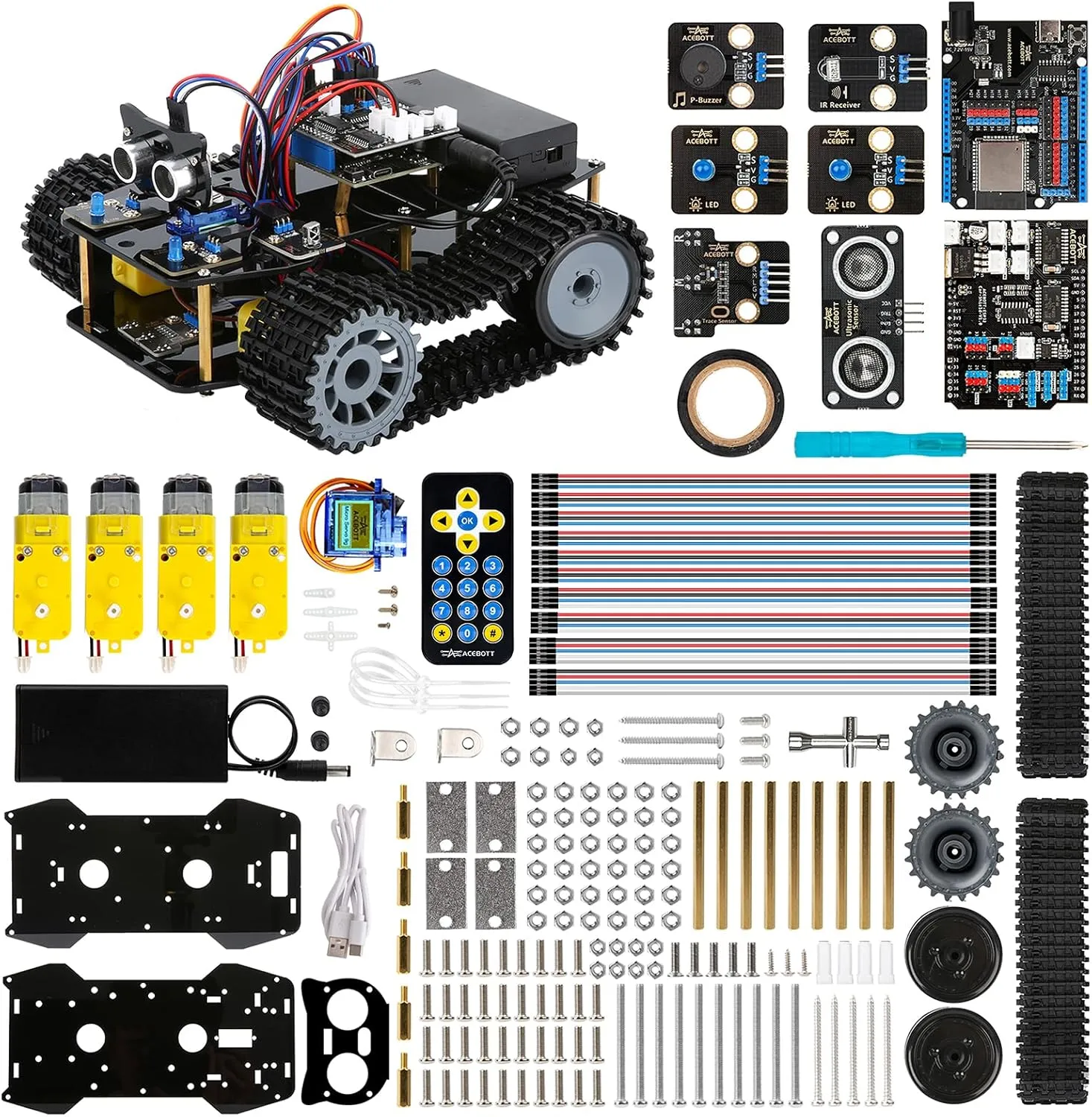 Smart Robot Tank Car Kit, 4WD Remote Control Car Compatible with Arduino IDE, Electronic Programming Project/STEM Education/Science Coding Kit for 12  Teens Adults Unique Gifts