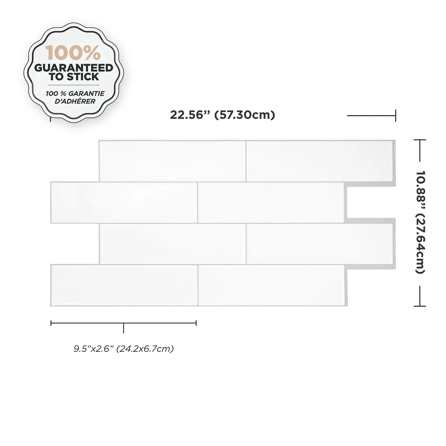 Smart Tiles Peel and Stick 2-Sheet 23 x 11 Backsplash - Oslo White|Dosseret Smart Tiles peler et coller 23 x 11, 2 feuilles - Oslo White