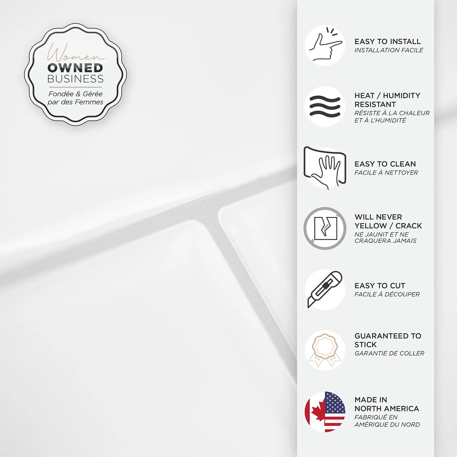 Smart Tiles Peel and Stick 2-Sheet 23 x 11 Backsplash - Oslo White|Dosseret Smart Tiles peler et coller 23 x 11, 2 feuilles - Oslo White