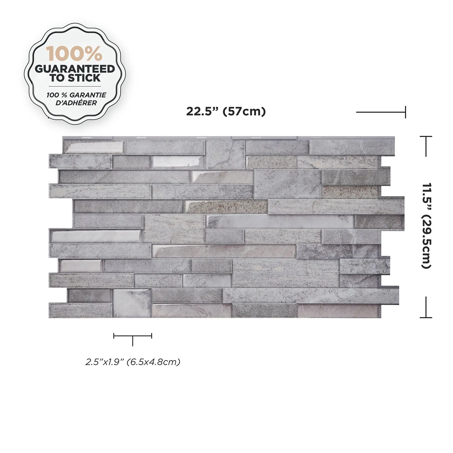 Smart Tiles Peel and Stick 2-Sheet 23 x 11 Backsplash - Pietra Pozzuoli|Dosseret Smart Tiles peler et coller 23 x 11, 2 feuilles - Pietra Pozzuoli