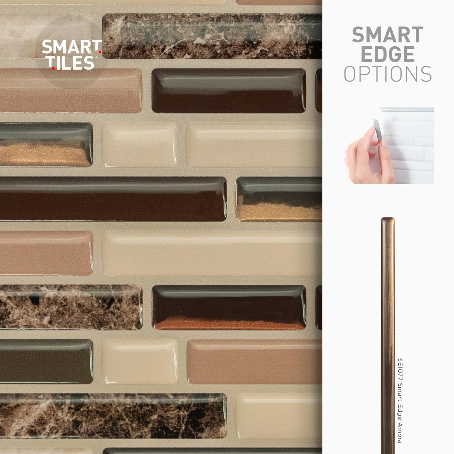 Smart Tiles Peel and Stick 4-Sheet 10 x 9 Backsplash - Bellagio Keystone|Dosseret Smart Tiles peler et coller 10 x 9, 4 feuilles - Bellagio Keystone