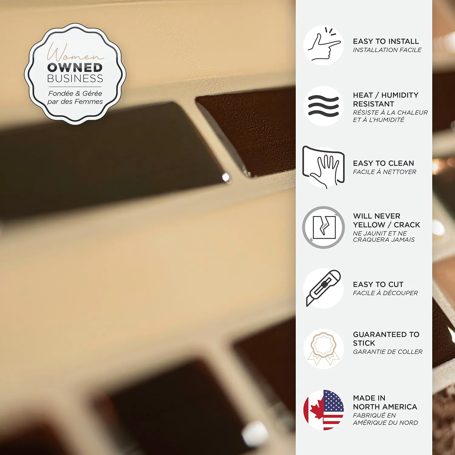 Smart Tiles Peel and Stick 4-Sheet 10 x 9 Backsplash - Bellagio Keystone|Dosseret Smart Tiles peler et coller 10 x 9, 4 feuilles - Bellagio Keystone