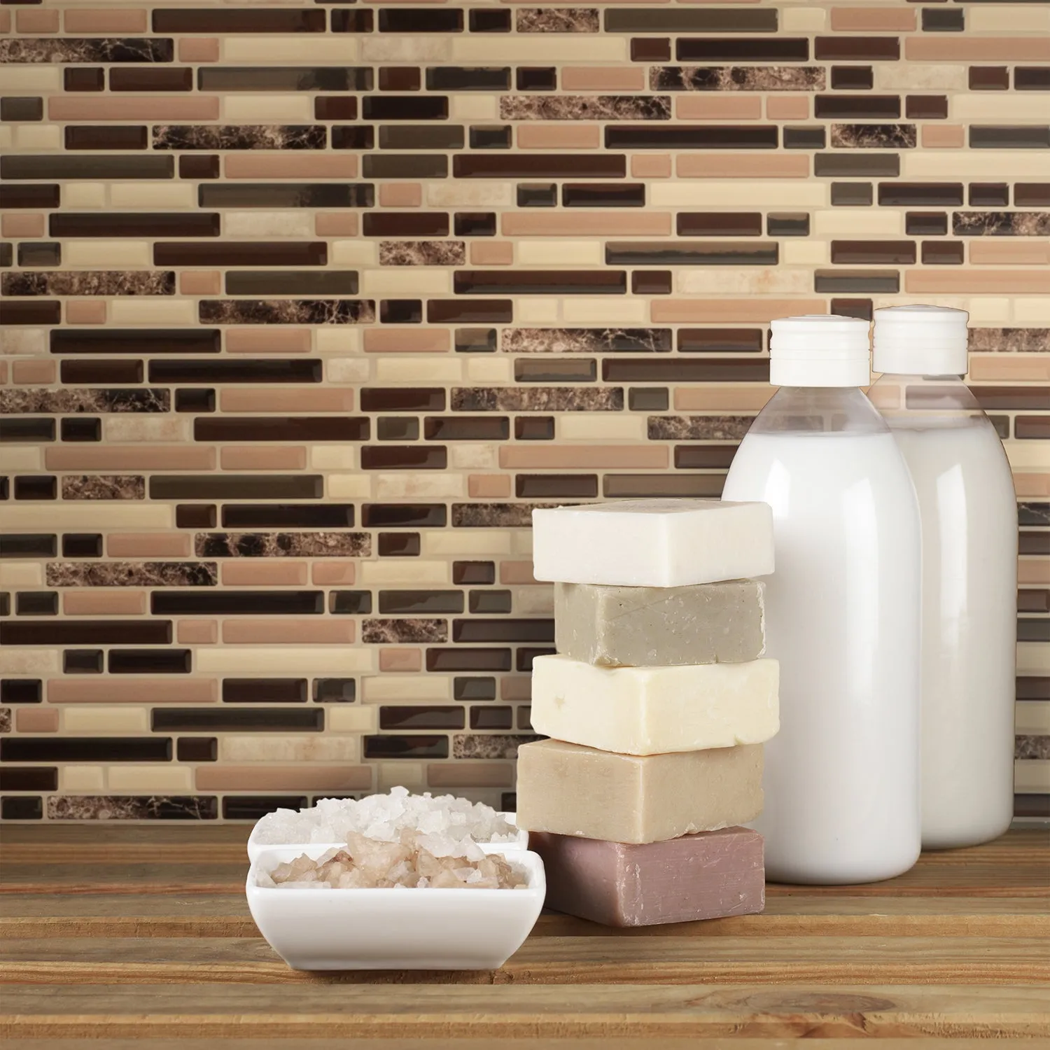 Smart Tiles Peel and Stick 4-Sheet 10 x 9 Backsplash - Bellagio Keystone|Dosseret Smart Tiles peler et coller 10 x 9, 4 feuilles - Bellagio Keystone