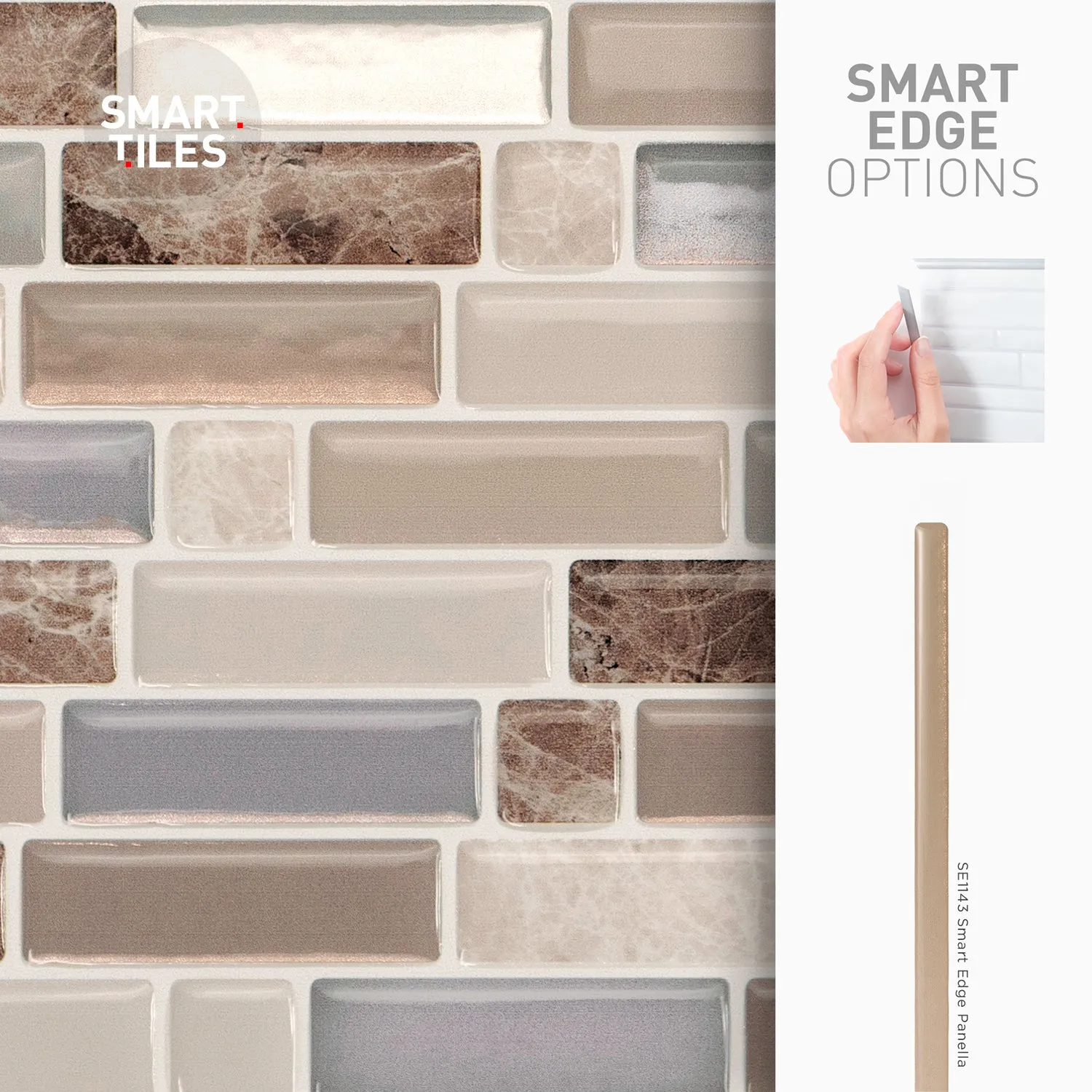 Smart Tiles Peel and Stick 4-Sheet 10 x 9 Backsplash - Crescendo Terra|Dosseret Smart Tiles peler et coller 9 x 9, 4 feuilles - Crescendo Terra