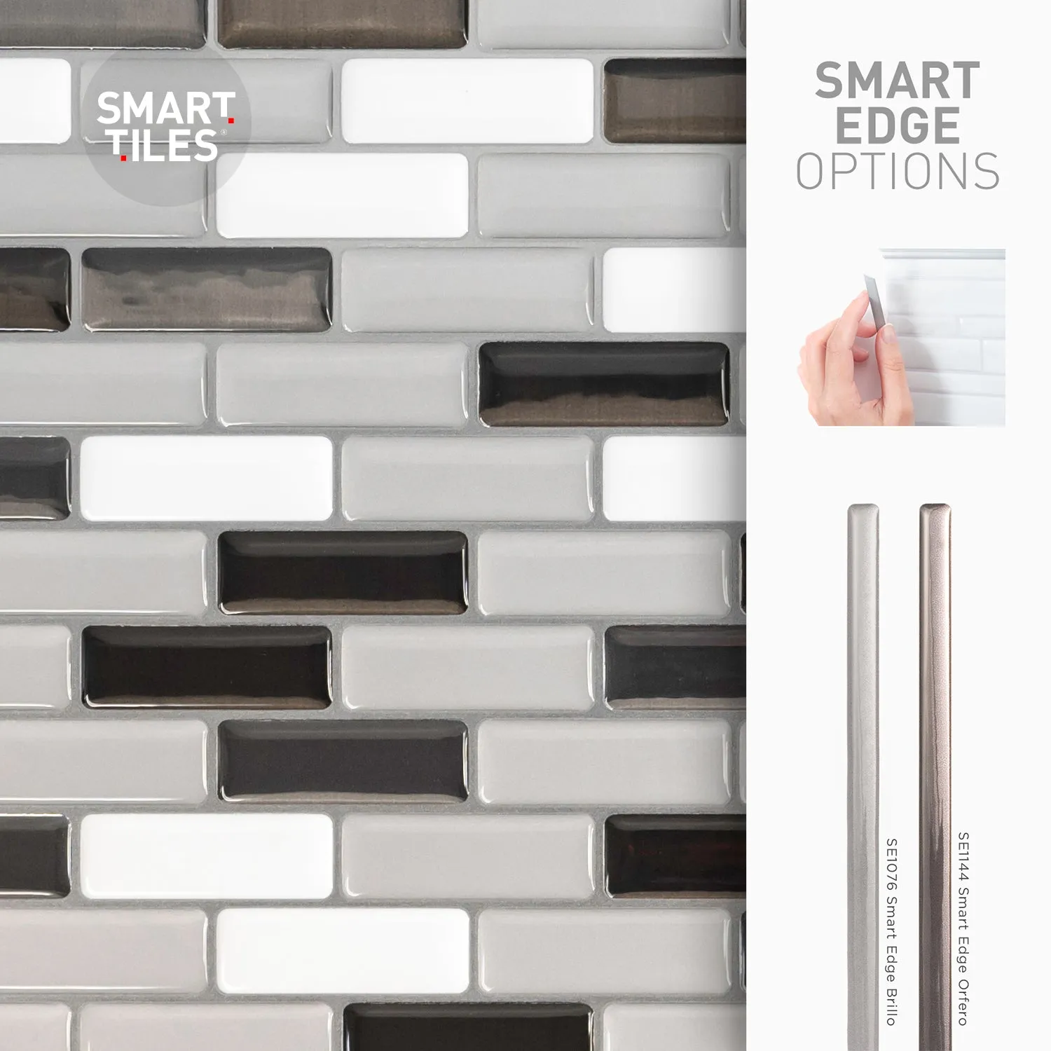 Smart Tiles Peel and Stick 4-Sheet 10 x 9 Backsplash - Murano Metallik|Dosseret Smart Tiles peler et coller 10 x 9, 4 feuilles - Murano Metallik