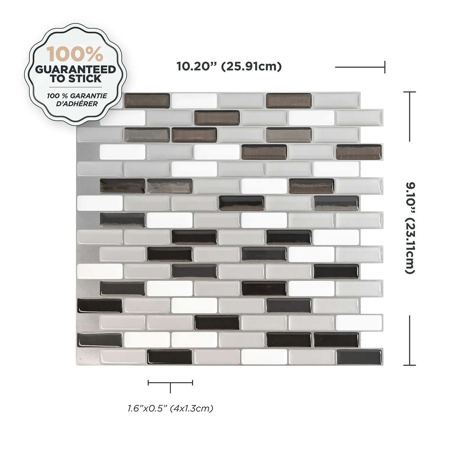 Smart Tiles Peel and Stick 4-Sheet 10 x 9 Backsplash - Murano Metallik|Dosseret Smart Tiles peler et coller 10 x 9, 4 feuilles - Murano Metallik