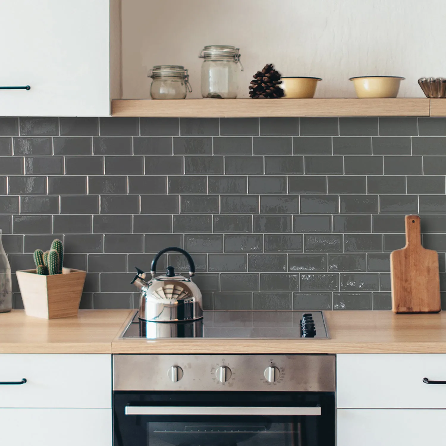 Smart Tiles Peel and Stick 4-Sheet 12 x 9 Backsplash - Metro Grigio|Dosseret Smart Tiles peler et coller 12 x 9, 4 feuilles - Metro Grigio