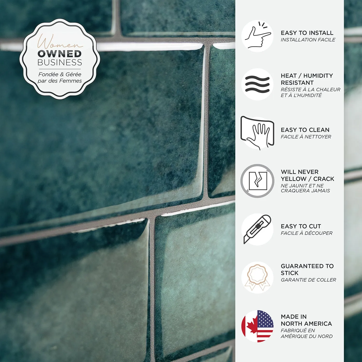 Smart Tiles Peel and Stick 4-Sheet 12 x 9 Backsplash - Metro Medina|Dosseret Smart Tiles peler et coller 12 x 9, 4 feuilles - Metro Medina