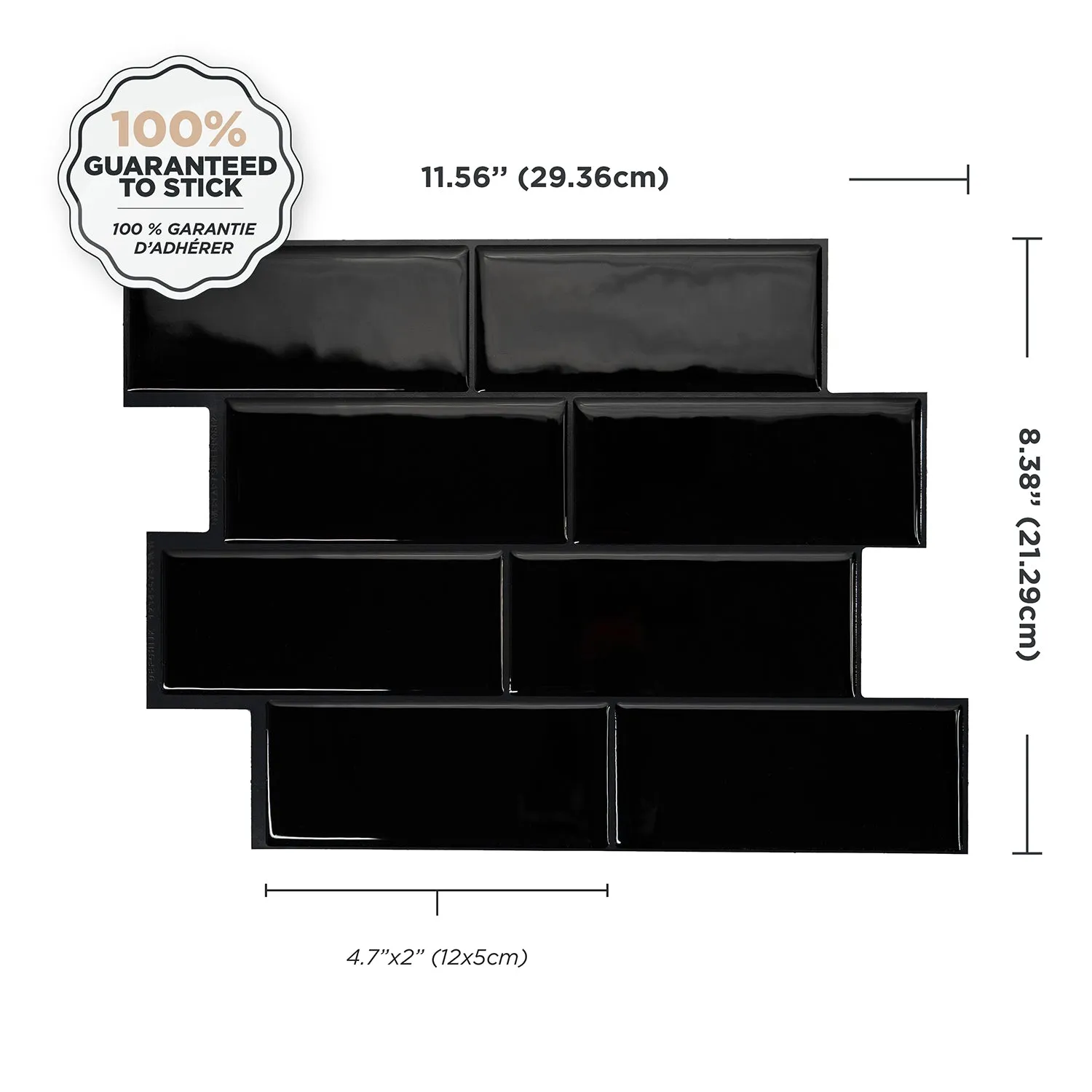 Smart Tiles Peel and Stick 4-Sheet 12 x 9 Backsplash - Metro Nero|Dosseret Smart Tiles peler et coller 12 x 9, 4 feuilles - Metro Nero