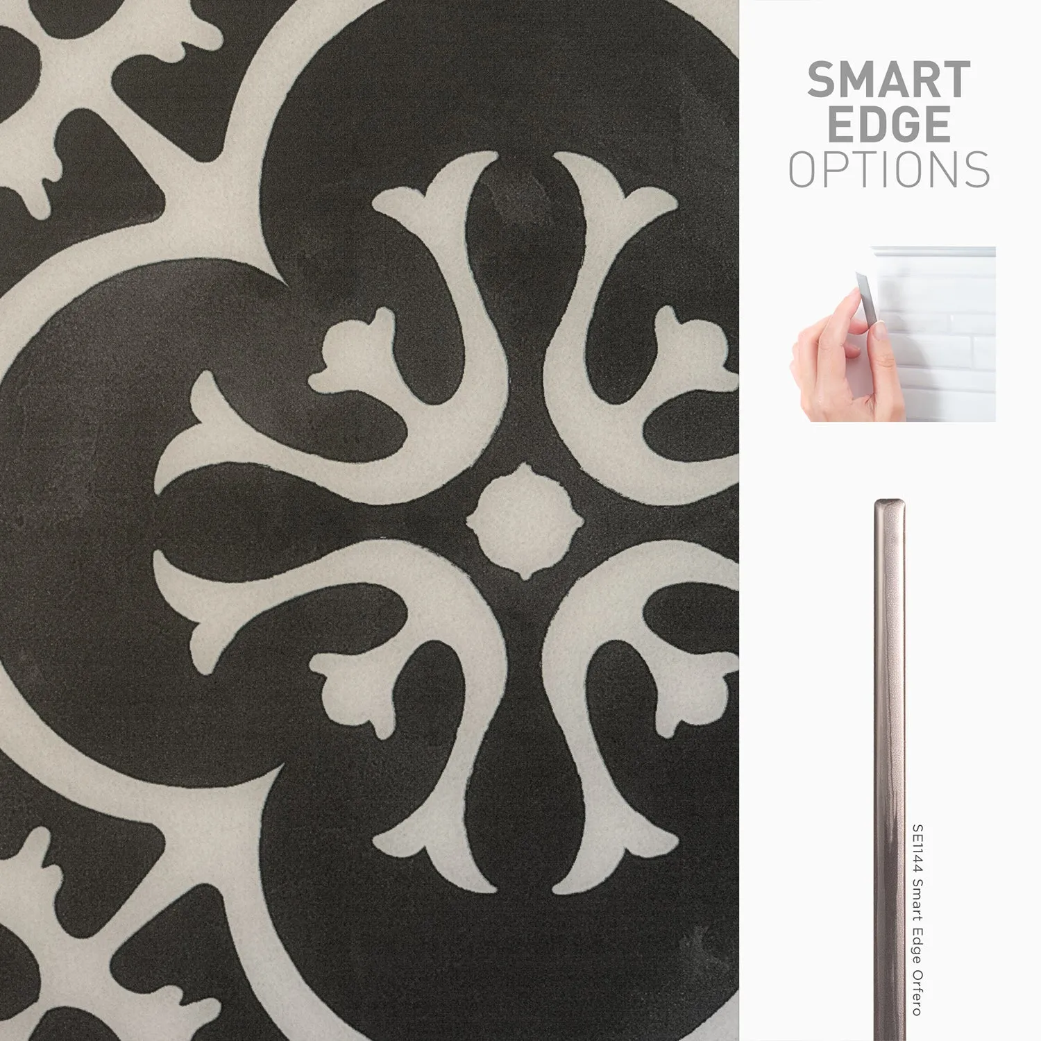 Smart Tiles Peel and Stick 4-Sheet 7.75 x 7.75 Backsplash - Vintage Girona Nera|Dosseret Smart Tiles peler et coller 7,75 x 7,75, 4 feuilles - Vintage Girona Nera