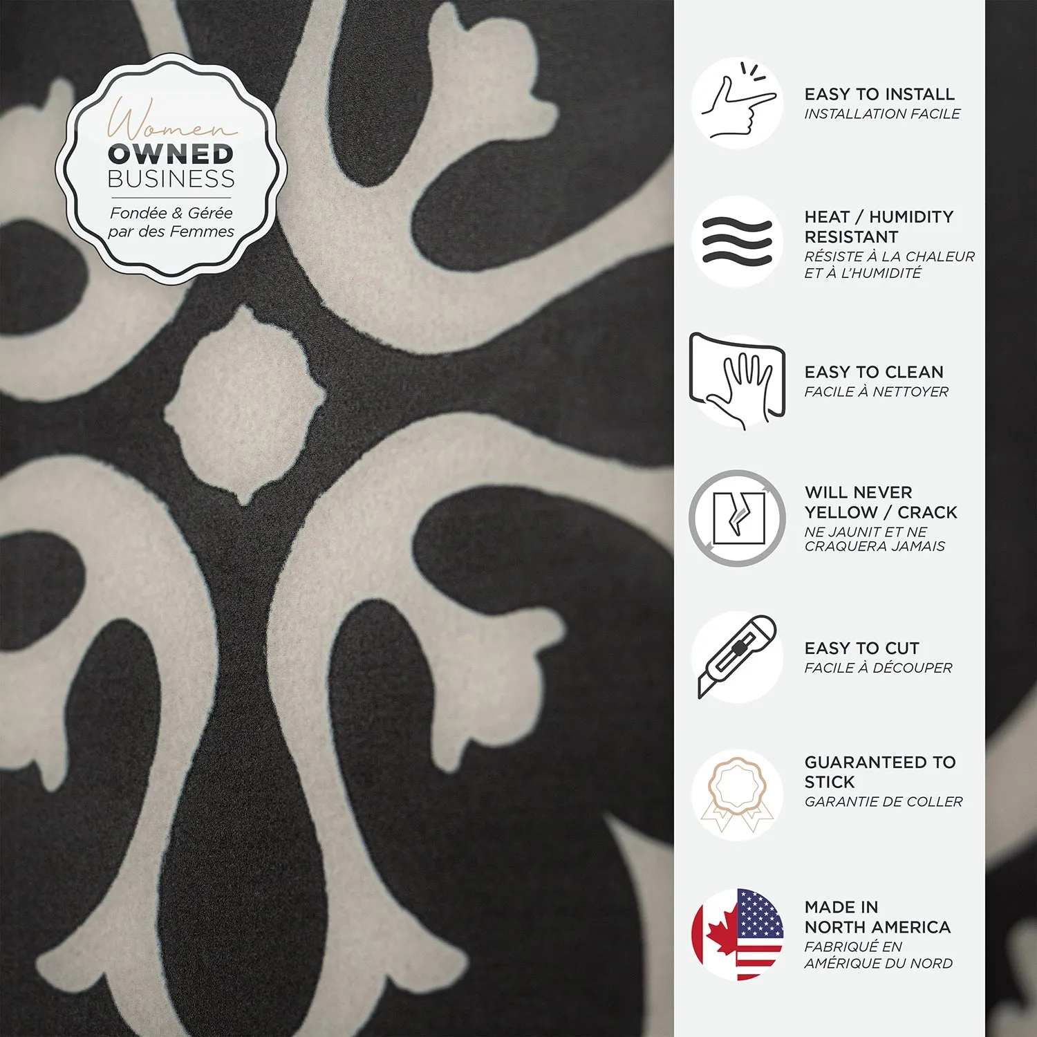 Smart Tiles Peel and Stick 4-Sheet 7.75 x 7.75 Backsplash - Vintage Girona Nera|Dosseret Smart Tiles peler et coller 7,75 x 7,75, 4 feuilles - Vintage Girona Nera