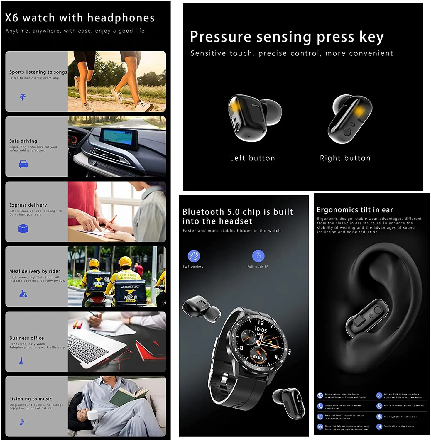 Smart Watch with Earbuds
