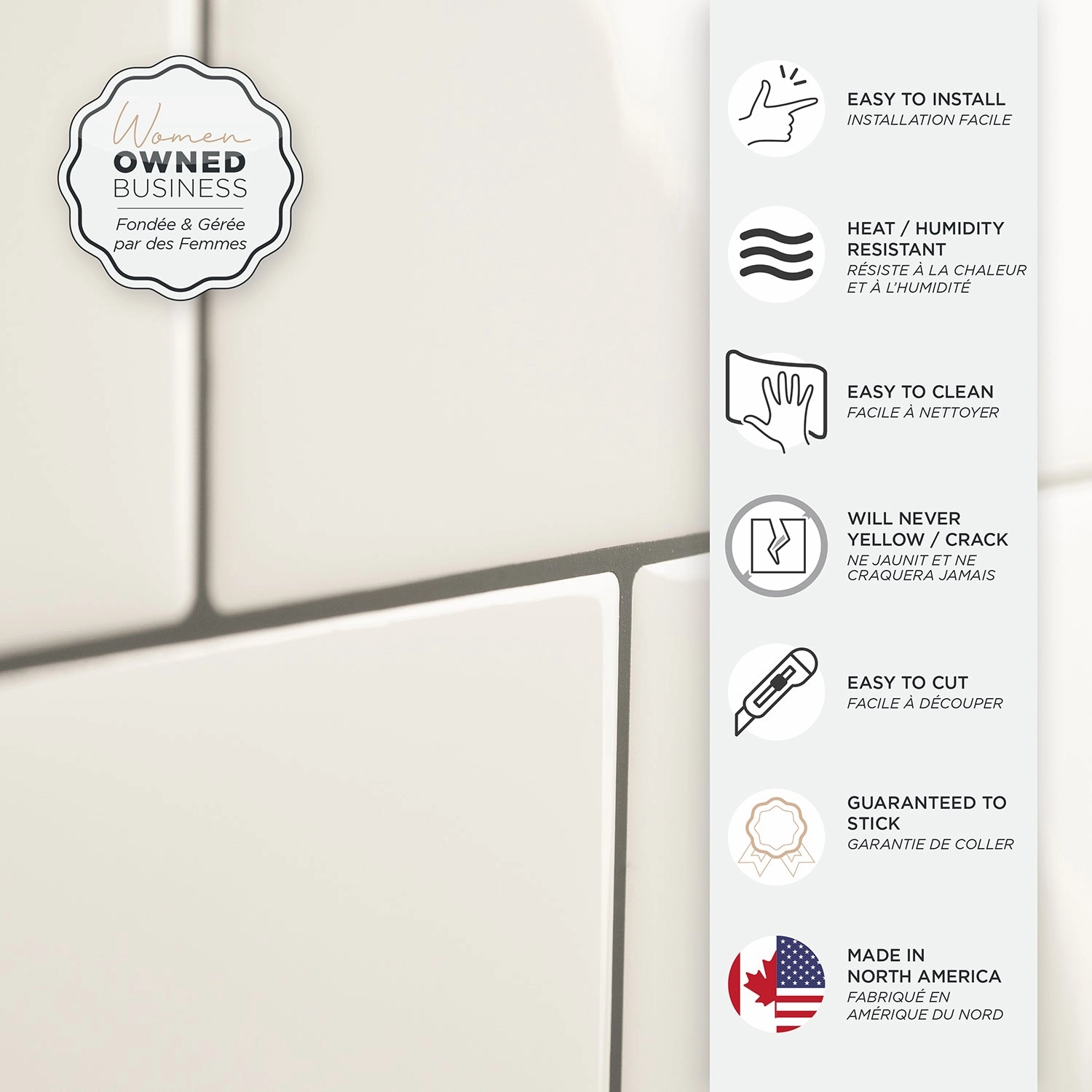 Smart Tiles Peel and Stick 2-Sheet 22 x 8 Backsplash - Square Velden|Dosseret Smart Tiles peler et coller 22 x 8, 2 feuilles - Square Velden