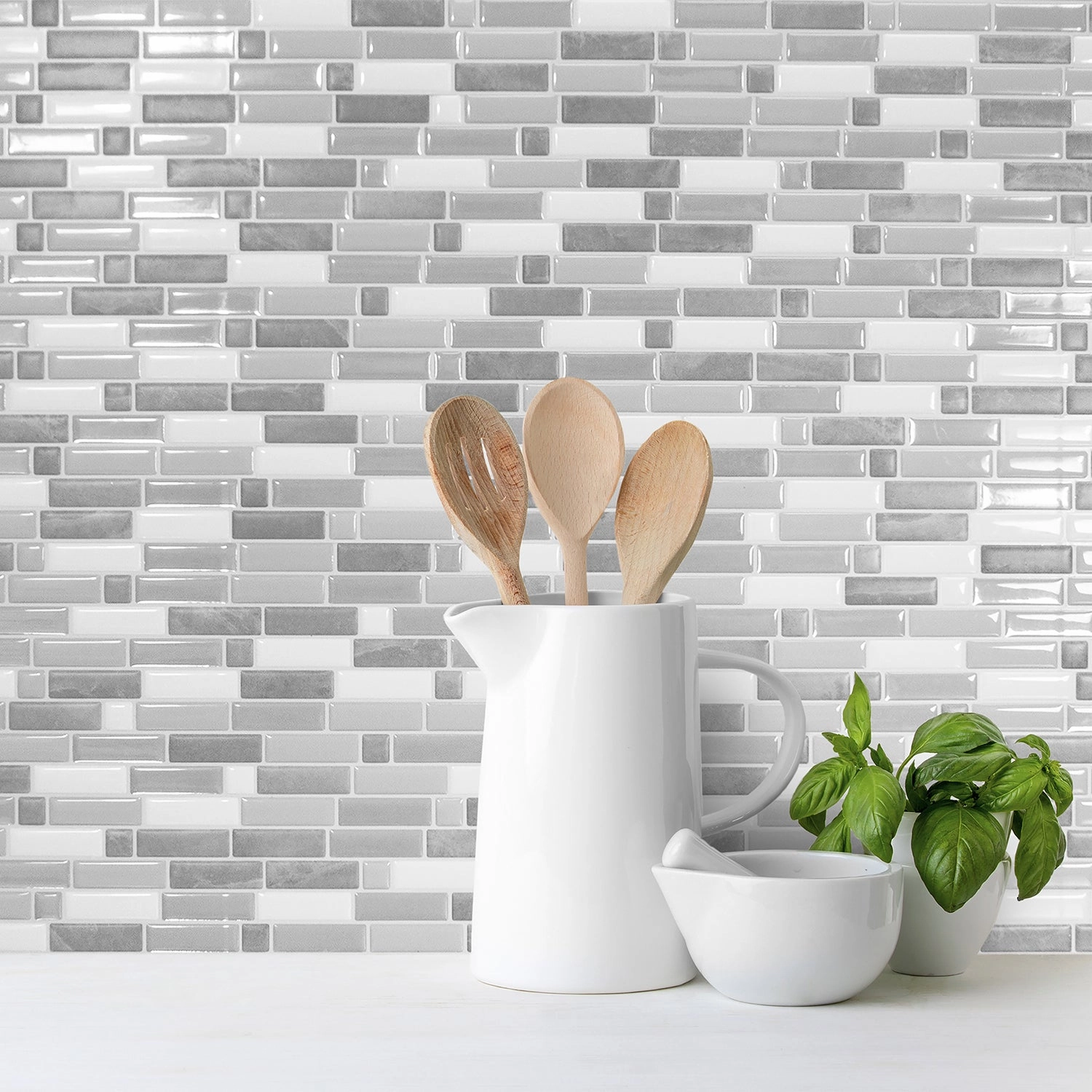 Smart Tiles Peel and Stick 4-Sheet 10 x 10 Backsplash - Crescendo Agati|Dosseret Smart Tiles peler et coller 10 x 10, 4 feuilles - Crescendo Agati