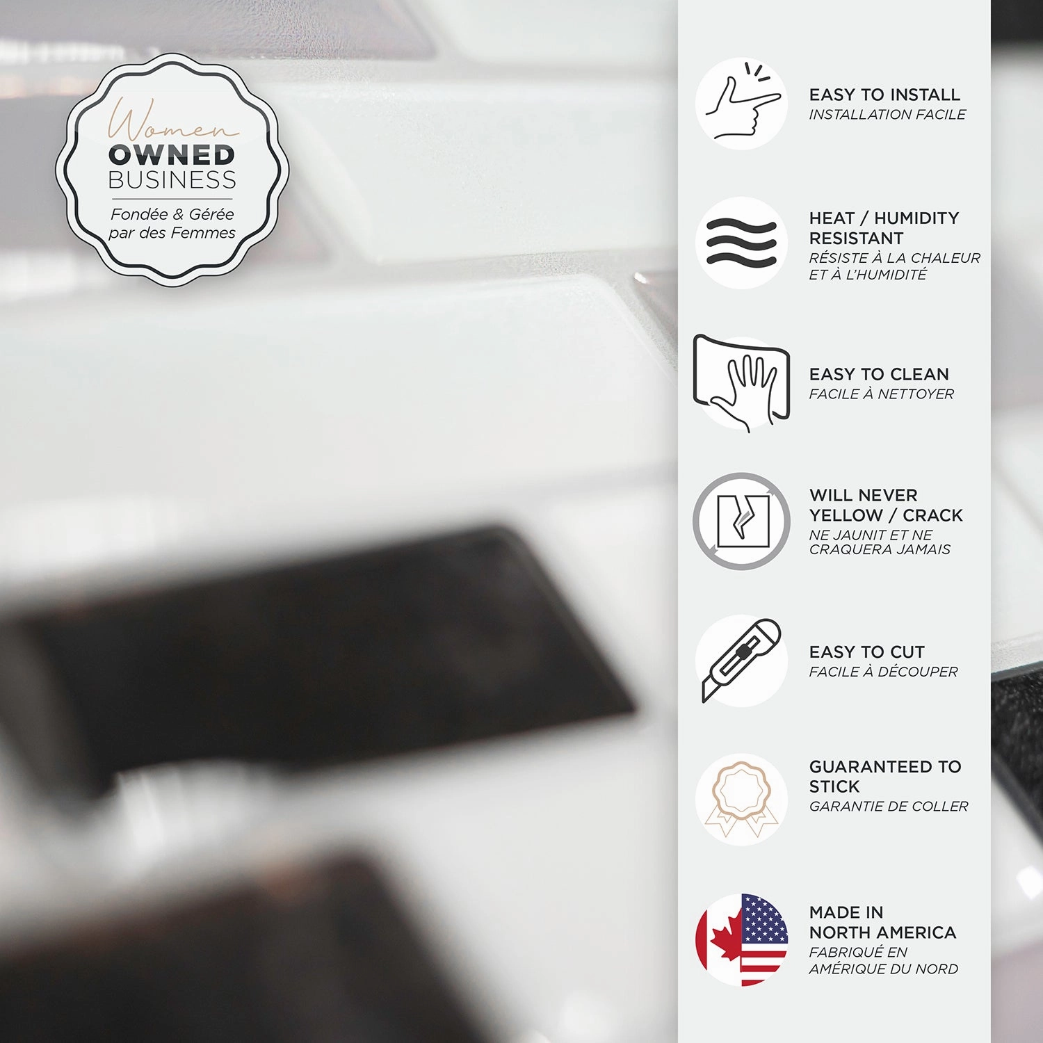 Smart Tiles Peel and Stick 4-Sheet 10 x 9 Backsplash - Muretto Alaska|Dosseret Smart Tiles peler et coller 10 x 9, 4 feuilles - Muretto Alaska