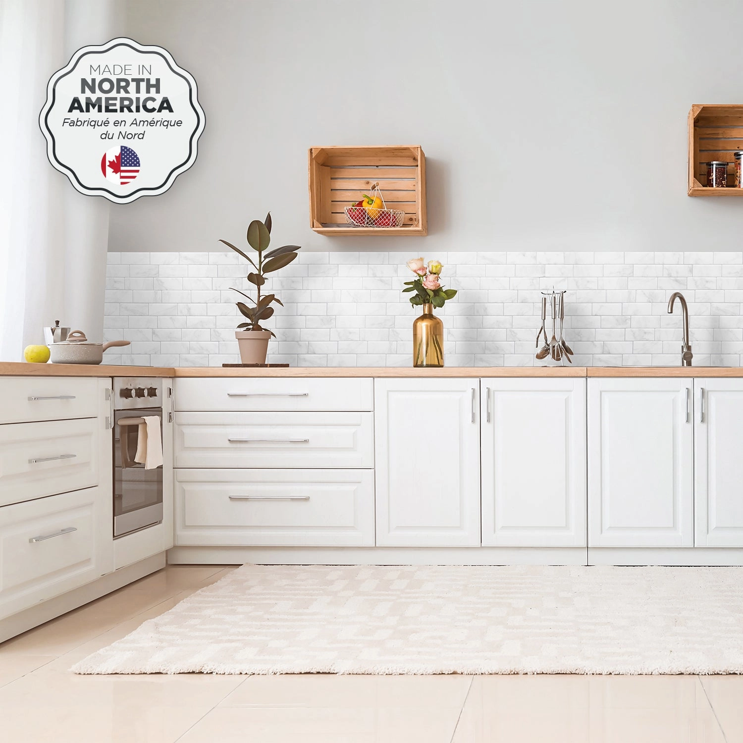 Smart Tiles Peel and Stick 4-Sheet 12 x 9 Backsplash - Metro Carrera|Dosseret Smart Tiles peler et coller 12 x 9, 4 feuilles - Metro Carrera