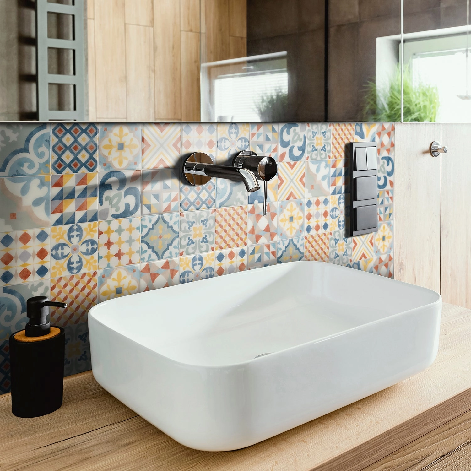 Smart Tiles Peel and Stick 4-Sheet 9 x 9 Backsplash - Vintage Almada|Dosseret Smart Tiles peler et coller 9 x 9, 4 feuilles - Vintage Almada